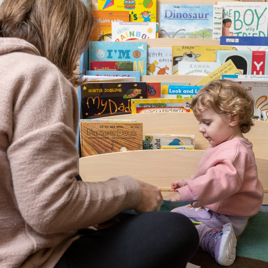 Woman and child reading