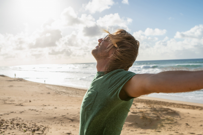 Man looking up at the sky