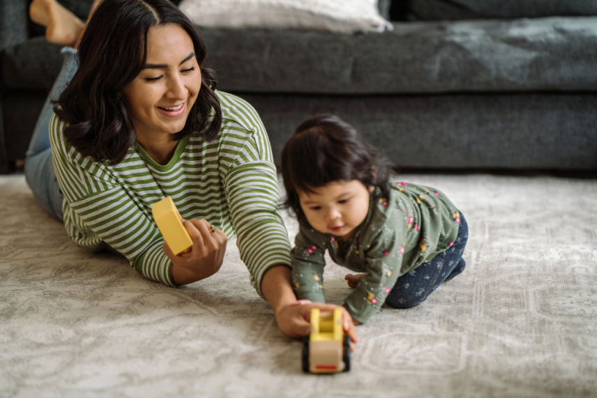 Mother and daughter playing